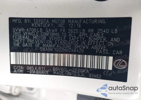 2017 Lexus Es 350 from USA, damaged, VIN 58ABK1GG2HU048426